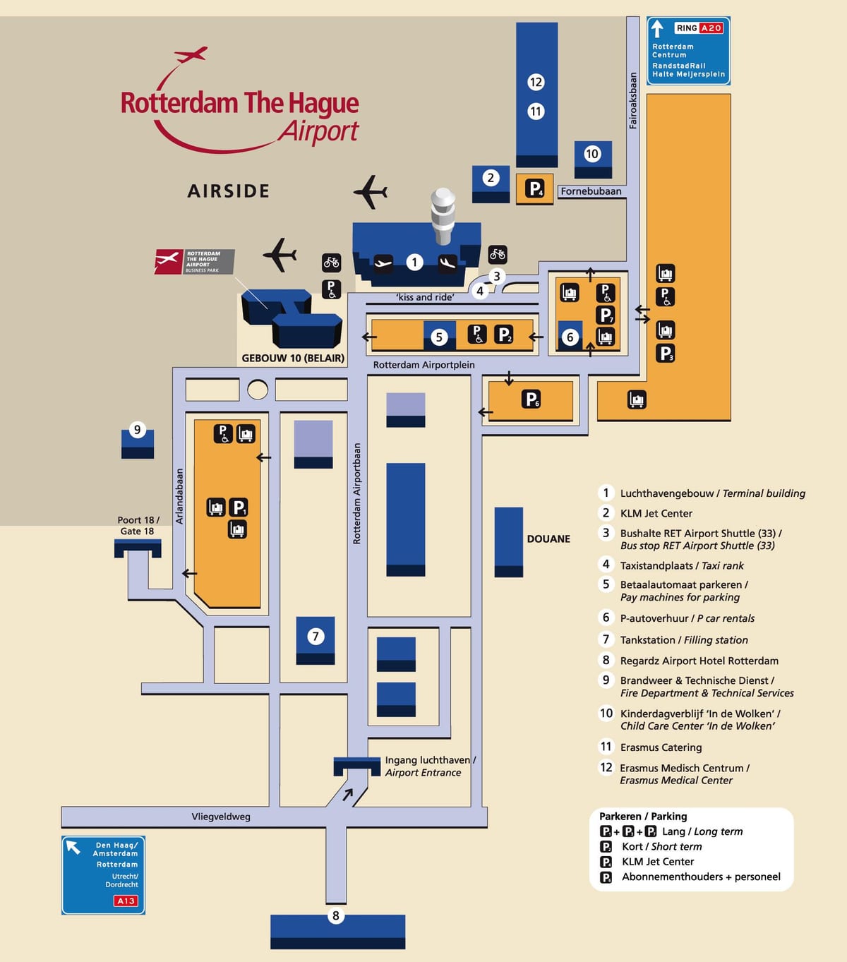 Mapa Rotterdam aireportua 