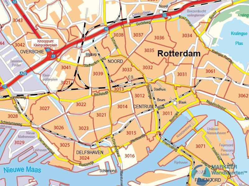 Mapa Rotterdam posta-kodea 