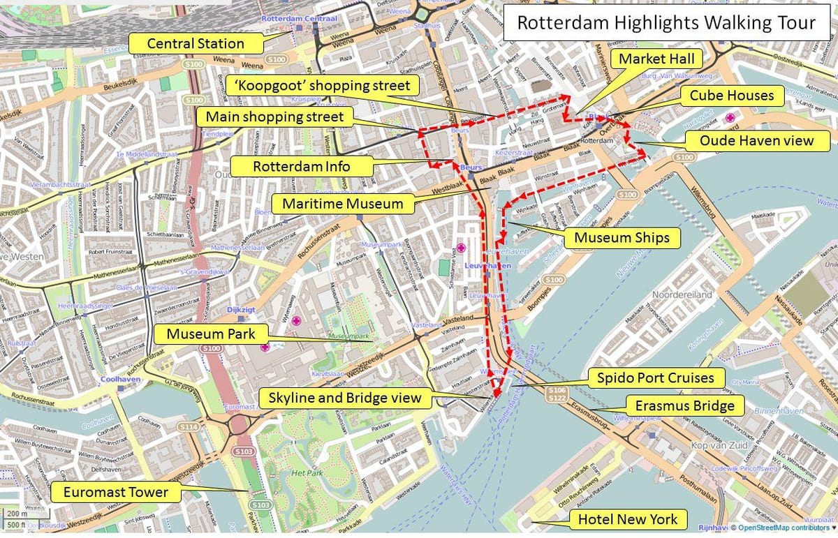 Mapa Rotterdam walking tour 